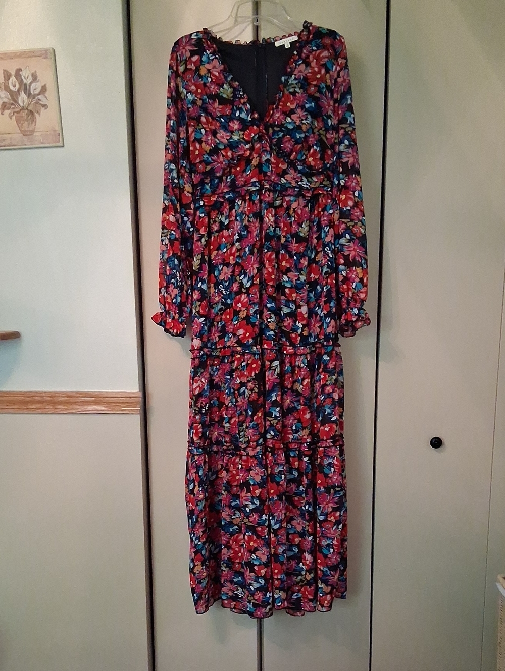 BaeVely Floral Tiered Long Sleeve Maxi Dress -  Size Small